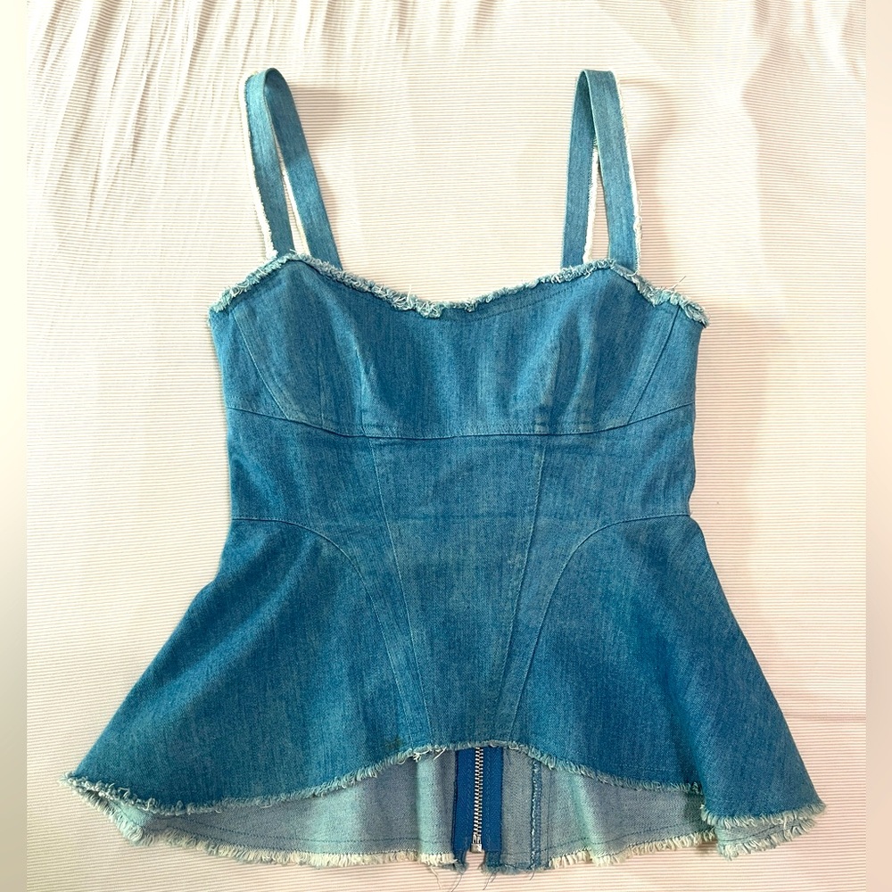 Intermix denim bustier top in size P